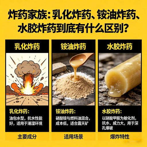 城口炸药家族：乳化炸药、铵油炸药、水胶炸药到底有什么区别？